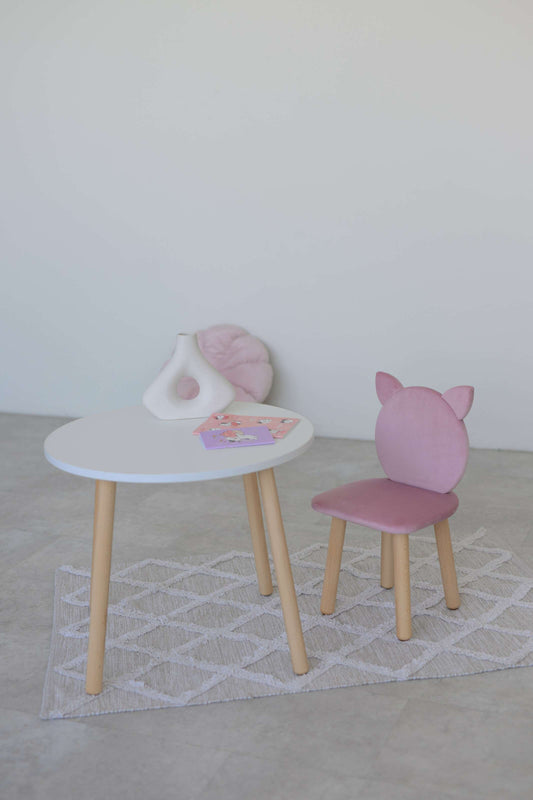 Furniture set: table without drawer and chair Cat, 5-7 years old, 115-125 cm, Soft pink