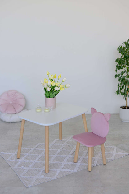Furniture set: rectangular table without drawer and chair Cat, 2-4 years old, 90-105 cm, Soft pink