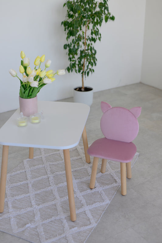 Furniture set: rectangular table without drawer and chair Cat, 5-7 years old, 115-125 cm, Soft pink
