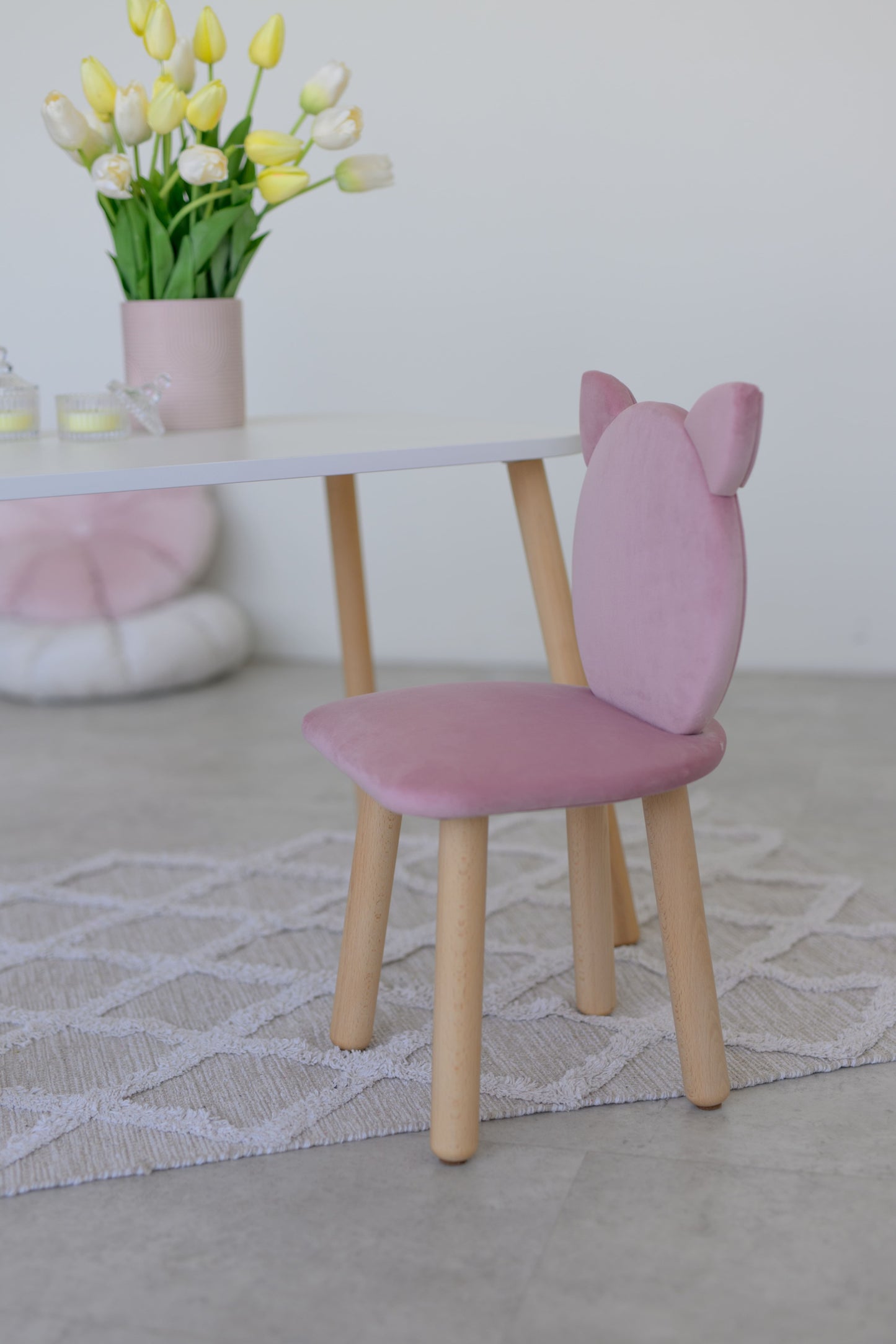 Furniture set: rectangular table without drawer and chair Cat, 5-7 years old, 115-125 cm, Soft pink