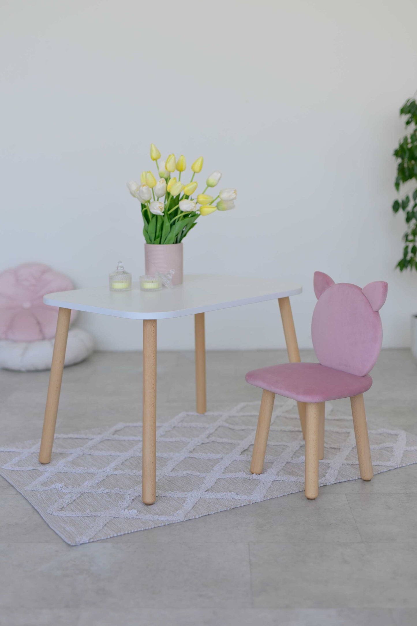 Furniture set: rectangular table without drawer and chair Cat, 5-7 years old, 115-125 cm, Soft pink