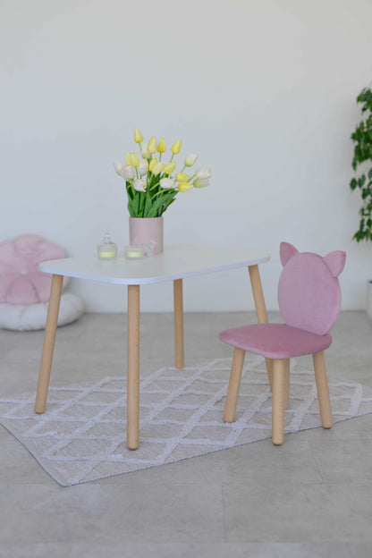 Furniture set: rectangular table without drawer and chair Cat, 5-7 years old, 115-125 cm, Soft pink