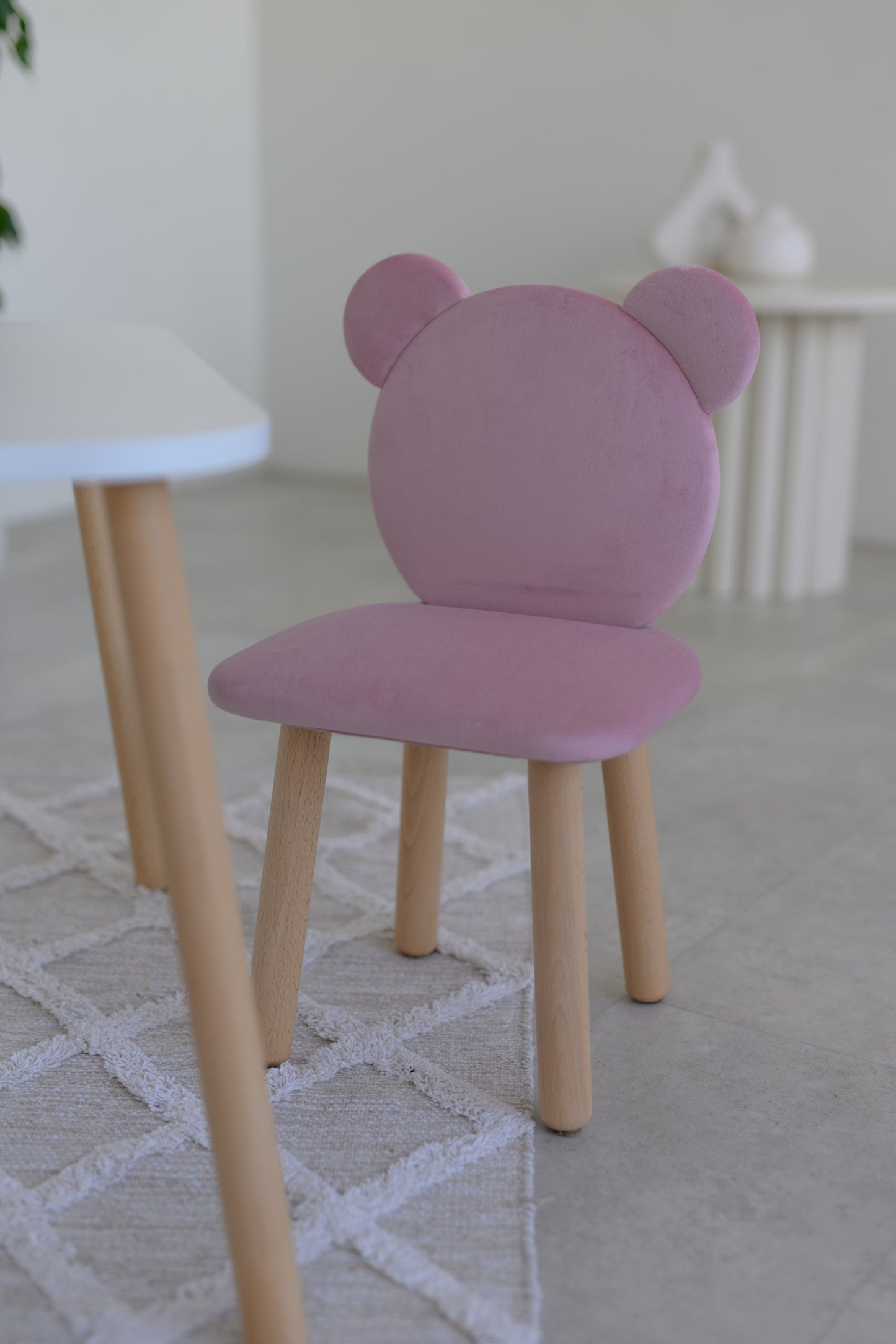 Furniture set: rectangular table without drawer and chair Bear, 2-4 years old, 90-105 cm, Soft pink
