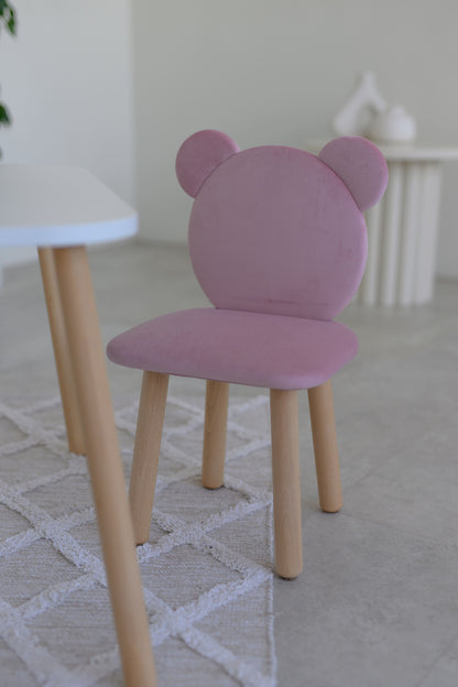 Furniture set: rectangular table without drawer and chair Bear, 2-4 years old, 90-105 cm, Soft pink