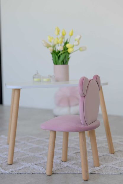 Furniture set: rectangular table without drawer and chair Bear, 5-7 years old, 115-125 cm, Soft pink