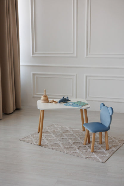 Furniture set: rectangular table without drawer and chair Bear, 2-4 years old, 90-105 cm, Cyan