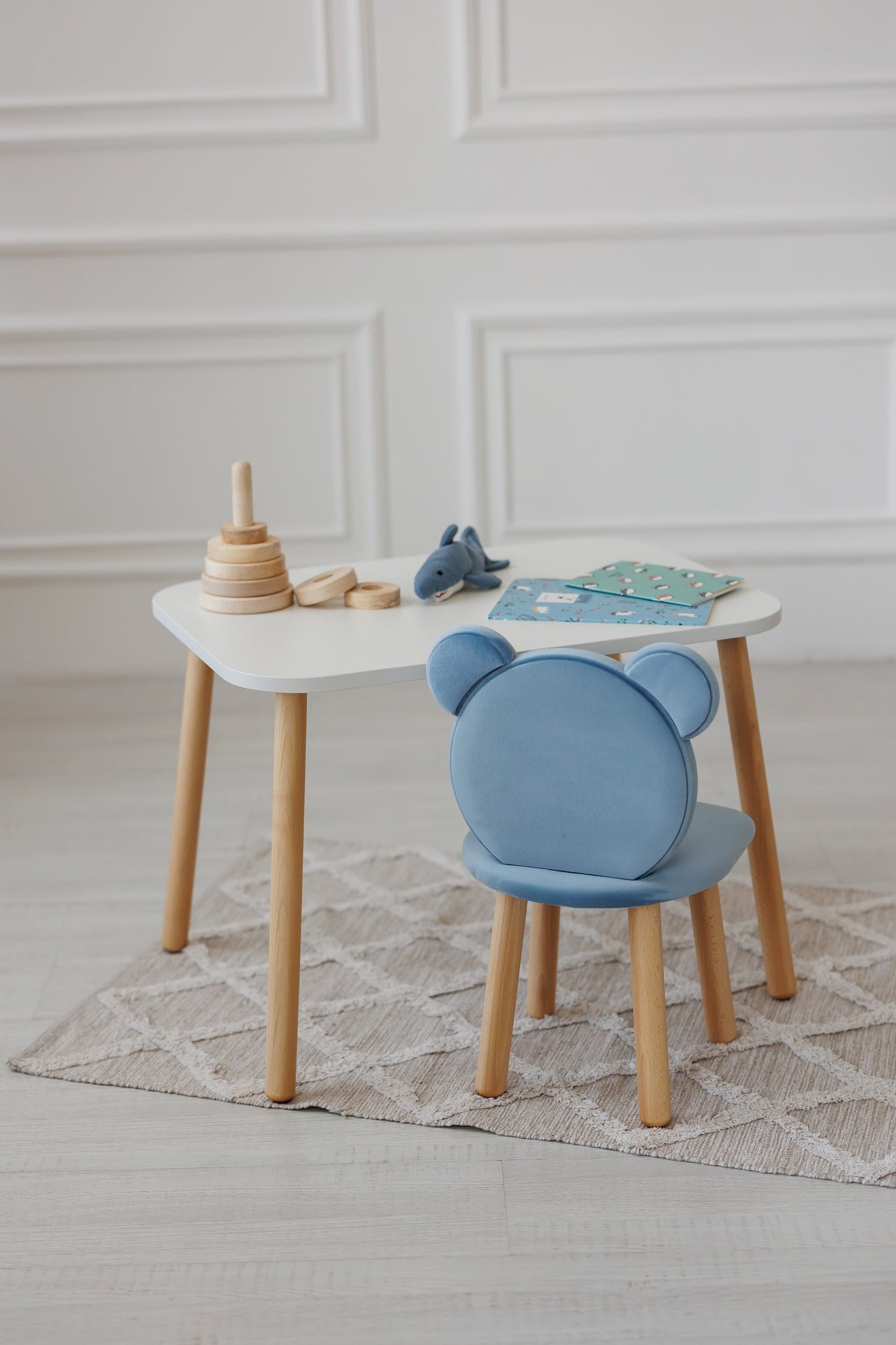 Furniture set: rectangular table without drawer and chair Bear, 2-4 years old, 90-105 cm, Cyan