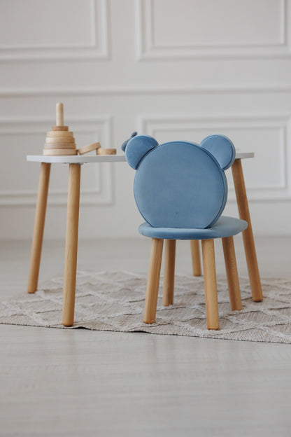 Furniture set: rectangular table without drawer and chair Bear, 3-5 years old, 105-115 cm, Cyan