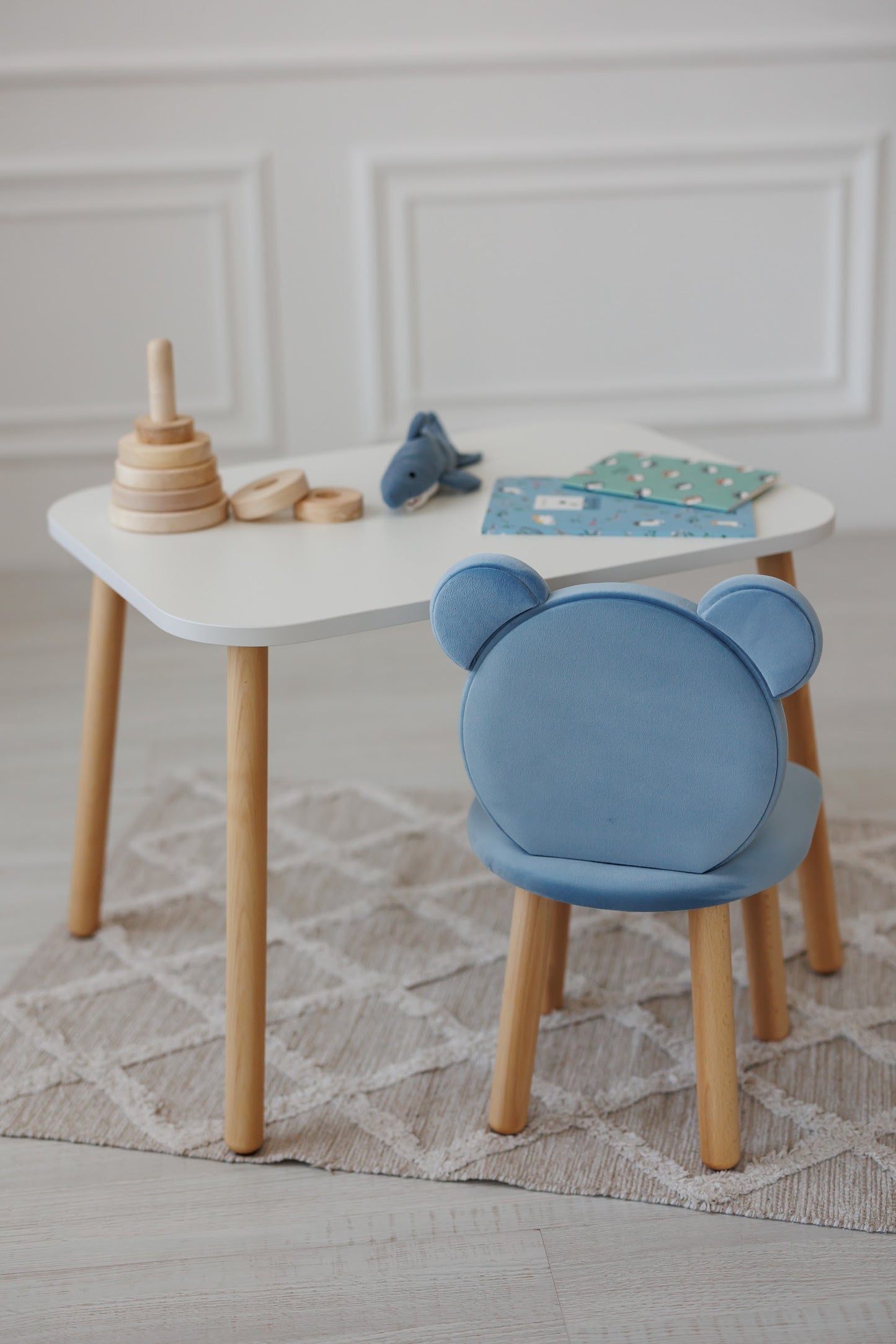 Furniture set: rectangular table without drawer and chair Bear, 5-7 years old, 115-125 cm, Cyan