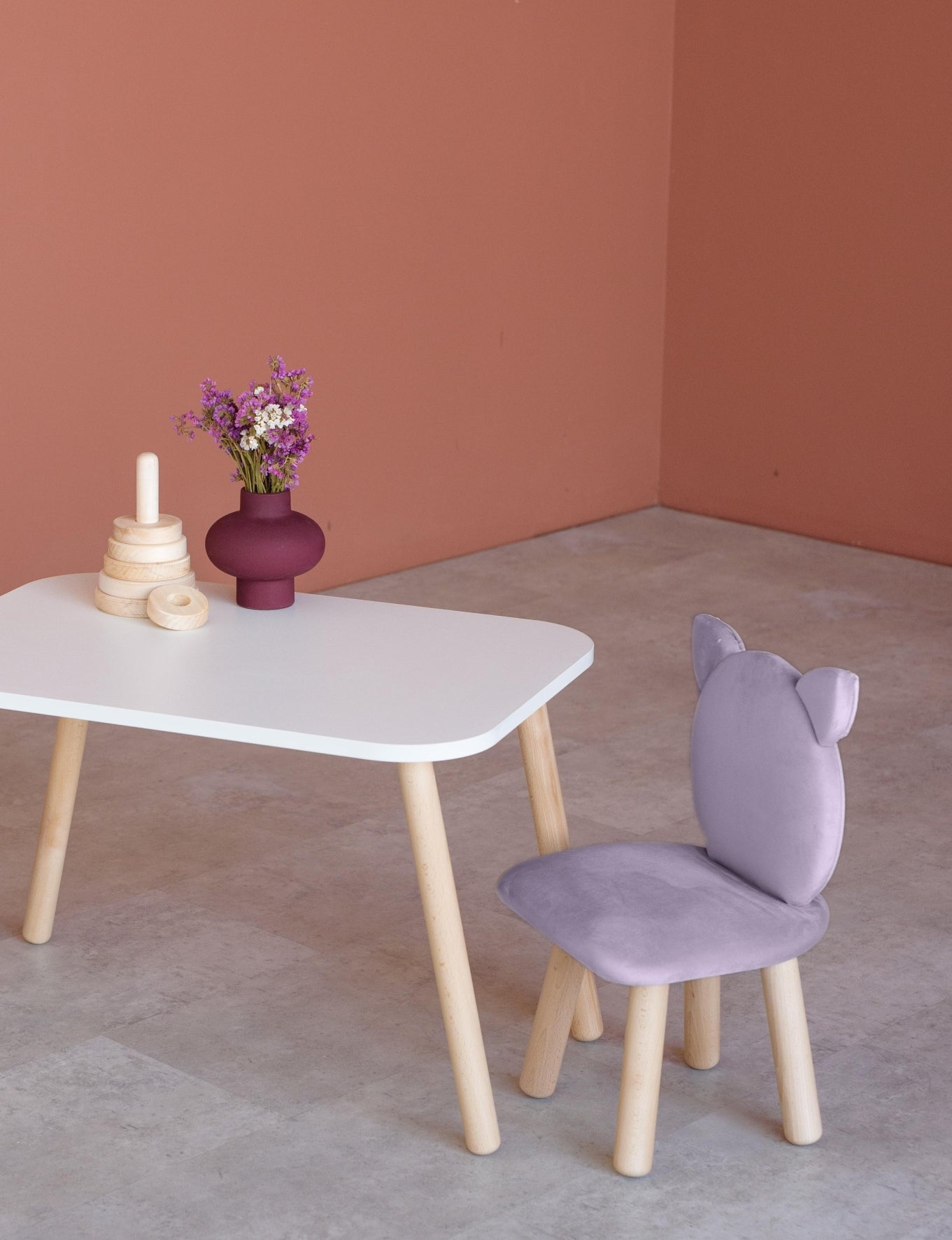 Furniture set: rectangular table without drawer and chair Cat, 2-4 years old, 90-105 cm, Lilac