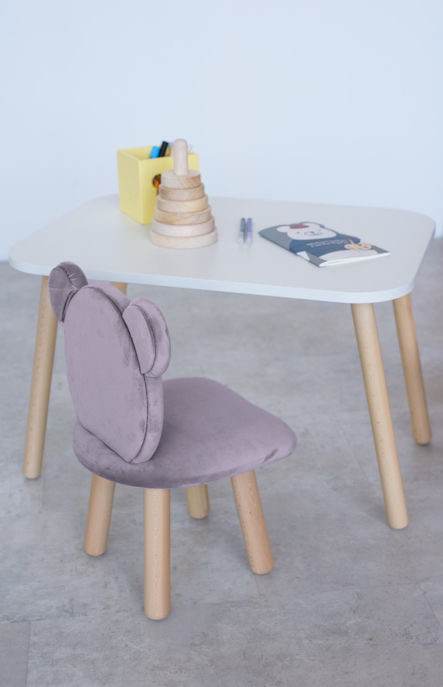 Furniture set: rectangular table without drawer and chair Bear, 2-4 years old, 90-105 cm, Lilac