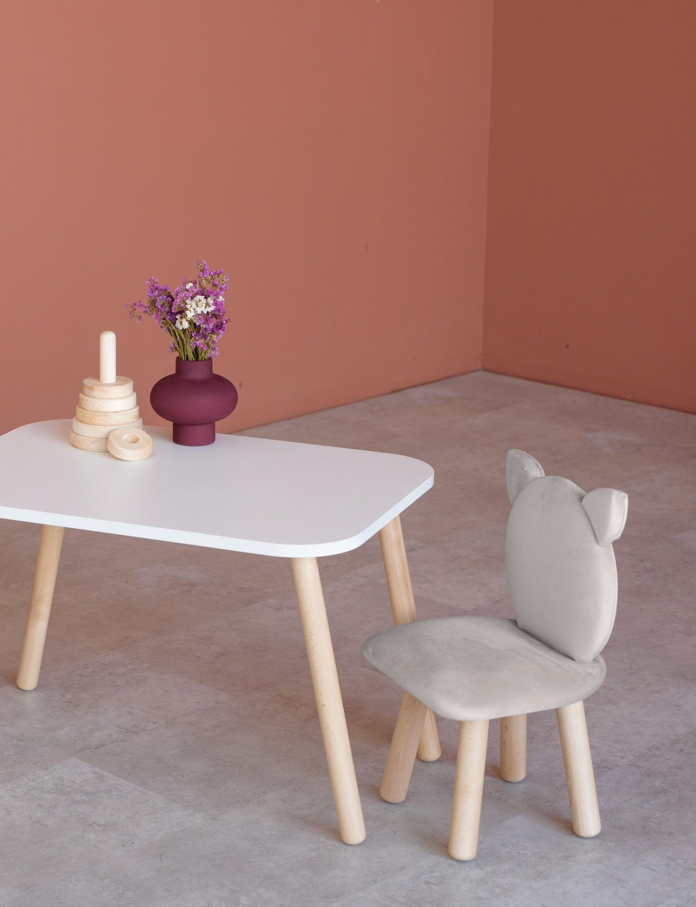 Furniture set: rectangular table without drawer and chair Cat, 2-4 years old, 90-105 cm, Latte