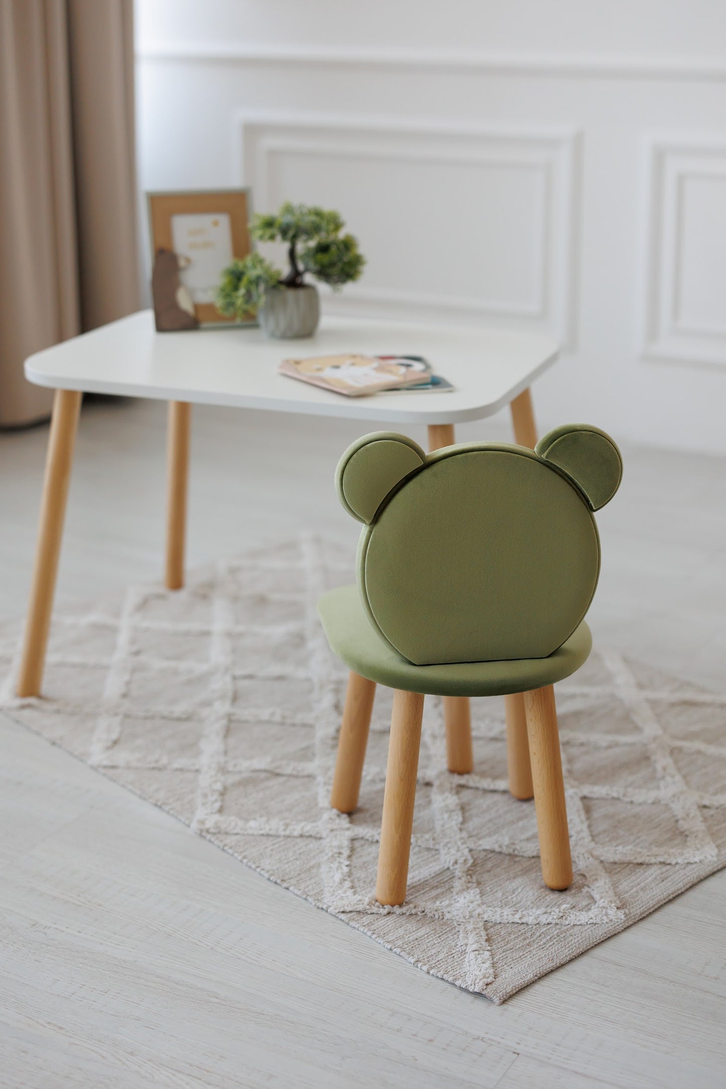 Furniture set: rectangular table without drawer and chair Bear, 3-5 years old, 105-115 cm, Olive