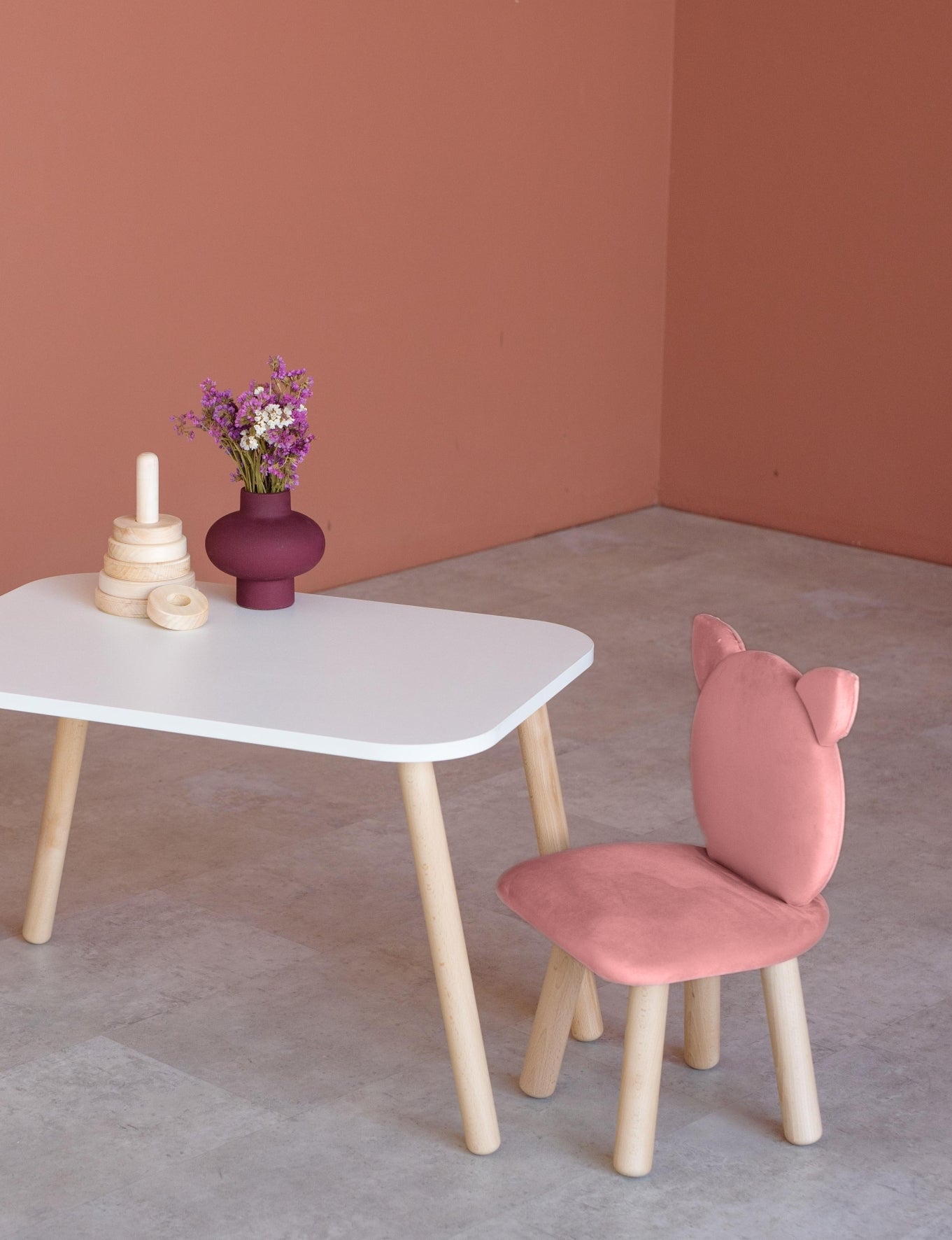 Furniture set: rectangular table without drawer and chair Cat, 2-4 years old, 90-105 cm, Pink