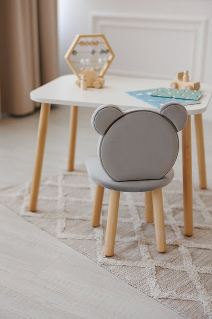 Furniture set: rectangular table without drawer and chair Bear, 2-4 years old, 90-105 cm, Gray