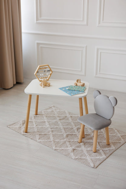 Furniture set: rectangular table without drawer and chair Bear, 3-5 years old, 105-115 cm, Gray
