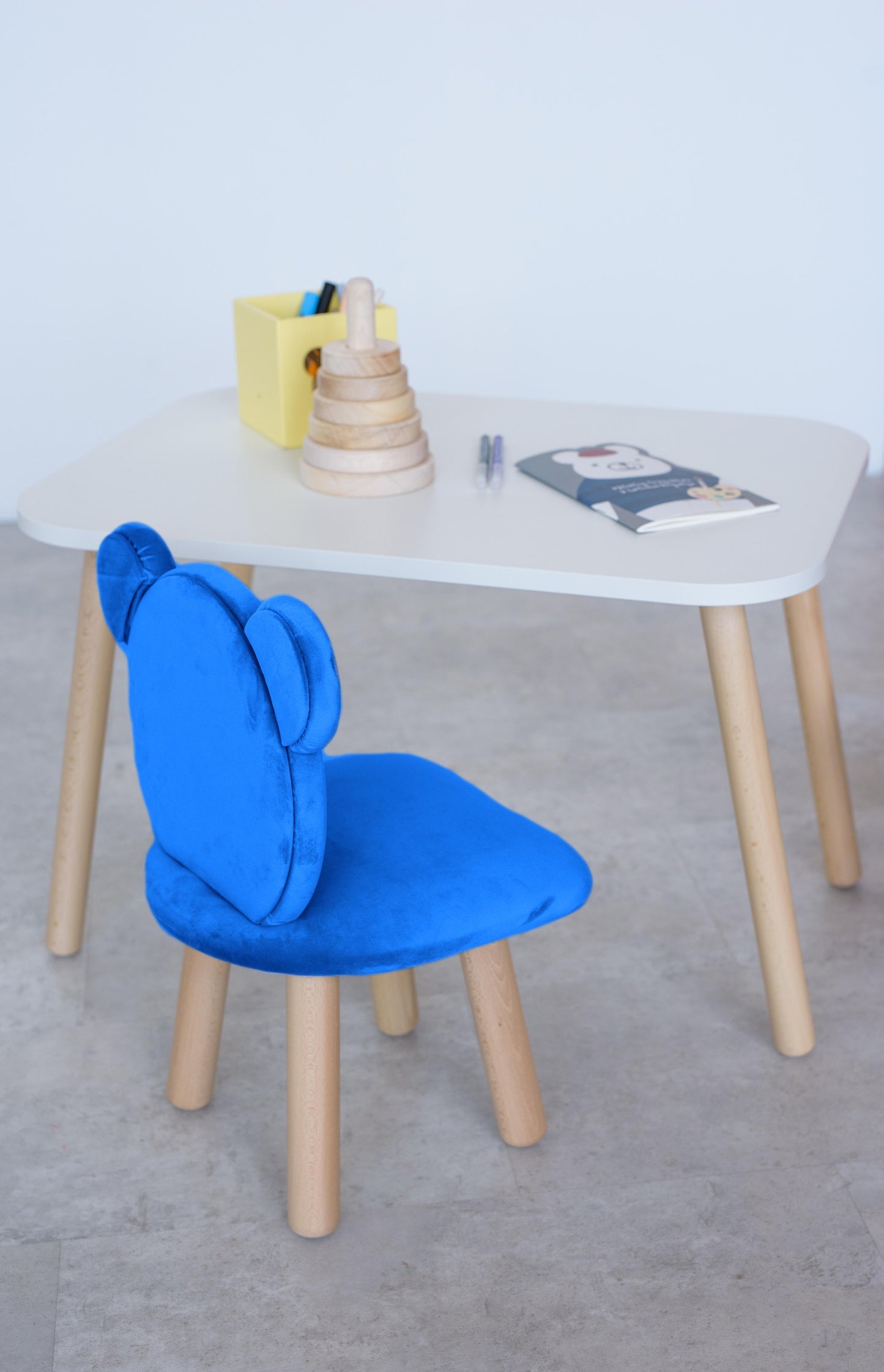 Furniture set: rectangular table without drawer and chair Bear, 2-4 years old, 90-105 cm, Blue