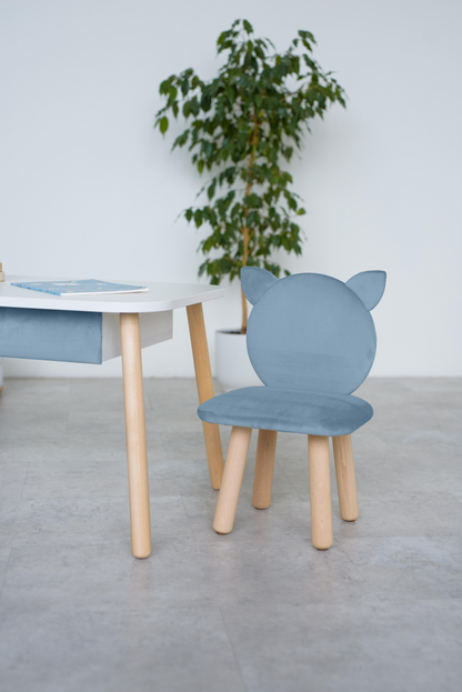 Furniture set: rectangular table with drawer and chair Cat, 3-5 years old, 105-115 cm, Cyan