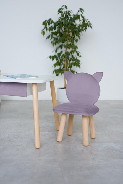 Furniture set: rectangular table with drawer and chair Cat, 2-4 years old, 90-105 cm, Lilac
