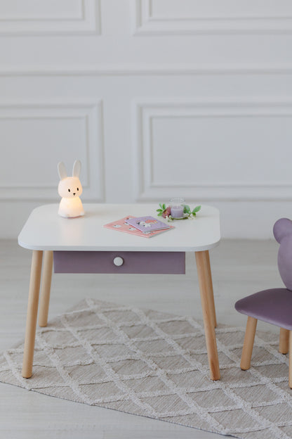 Furniture set: rectangular table with drawer and chair Bear, 5-7 years old, 115-125 cm, Lilac