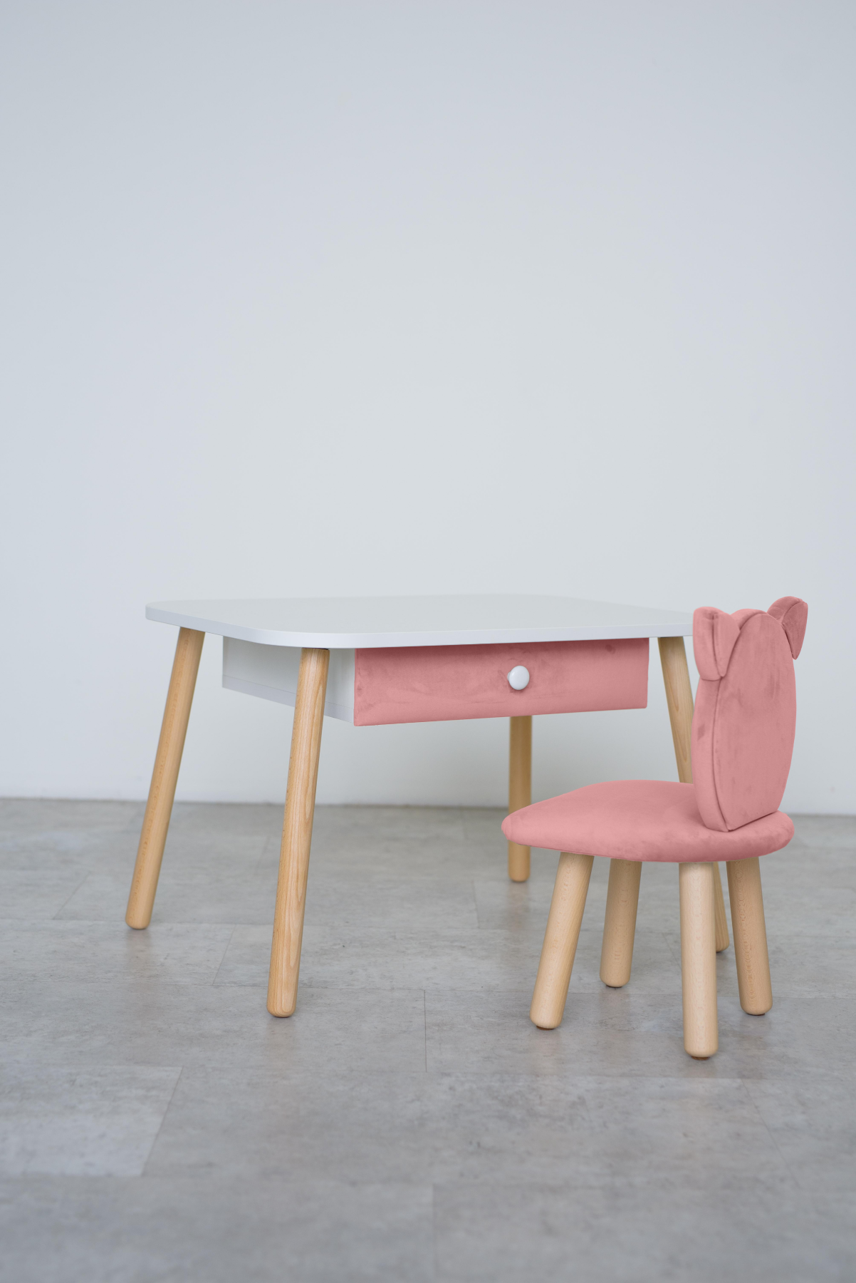 Furniture set: rectangular table with drawer and chair Cat, 2-4 years old, 90-105 cm, Pink