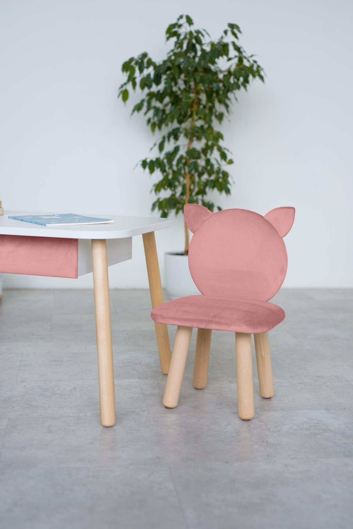 Furniture set: rectangular table with drawer and chair Cat, 5-7 years old, 115-125 cm, Pink