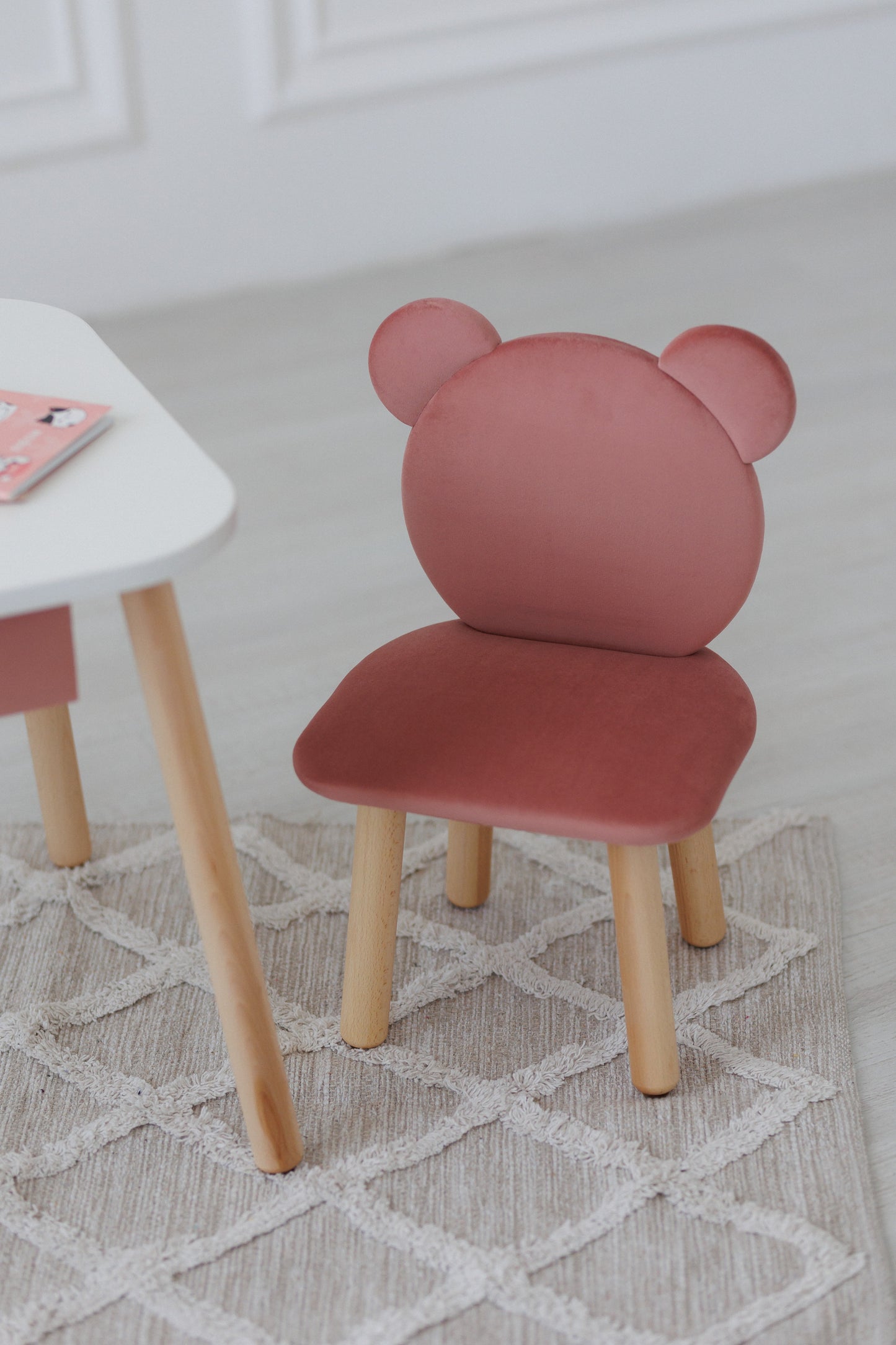 Furniture set: rectangular table with drawer and chair Bear, 5-7 years old, 115-125 cm, Pink
