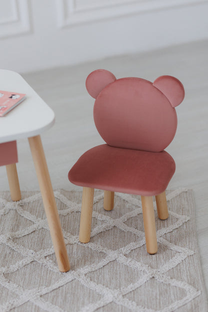 Furniture set: rectangular table with drawer and chair Bear, 5-7 years old, 115-125 cm, Pink
