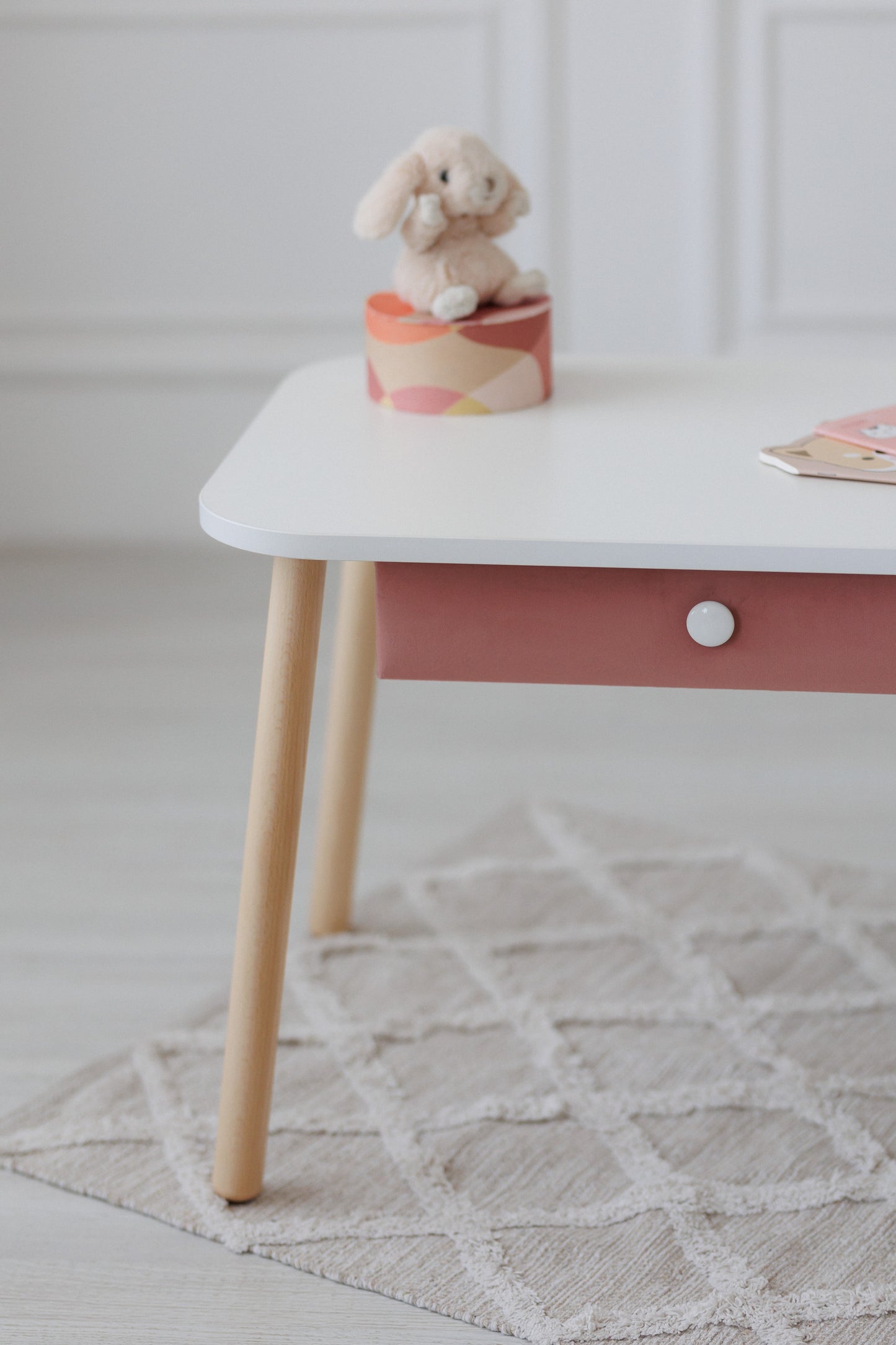 Furniture set: rectangular table with drawer and chair Bear, 5-7 years old, 115-125 cm, Pink