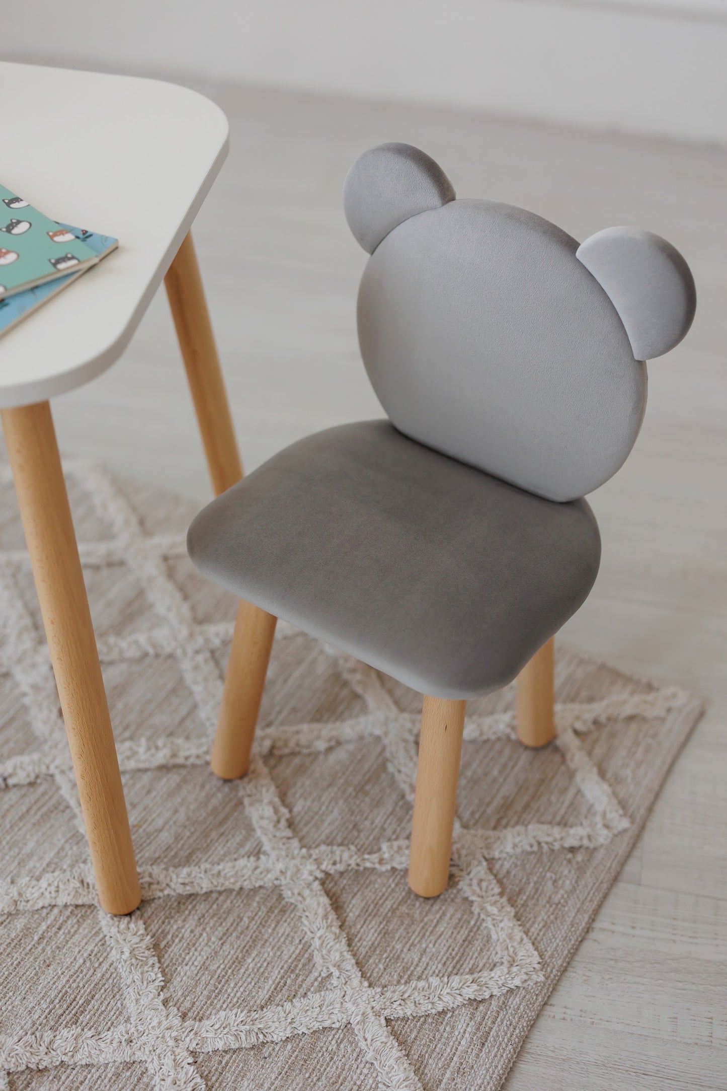Furniture set: rectangular table with drawer and chair Bear, 5-7 years old, 115-125 cm, Gray