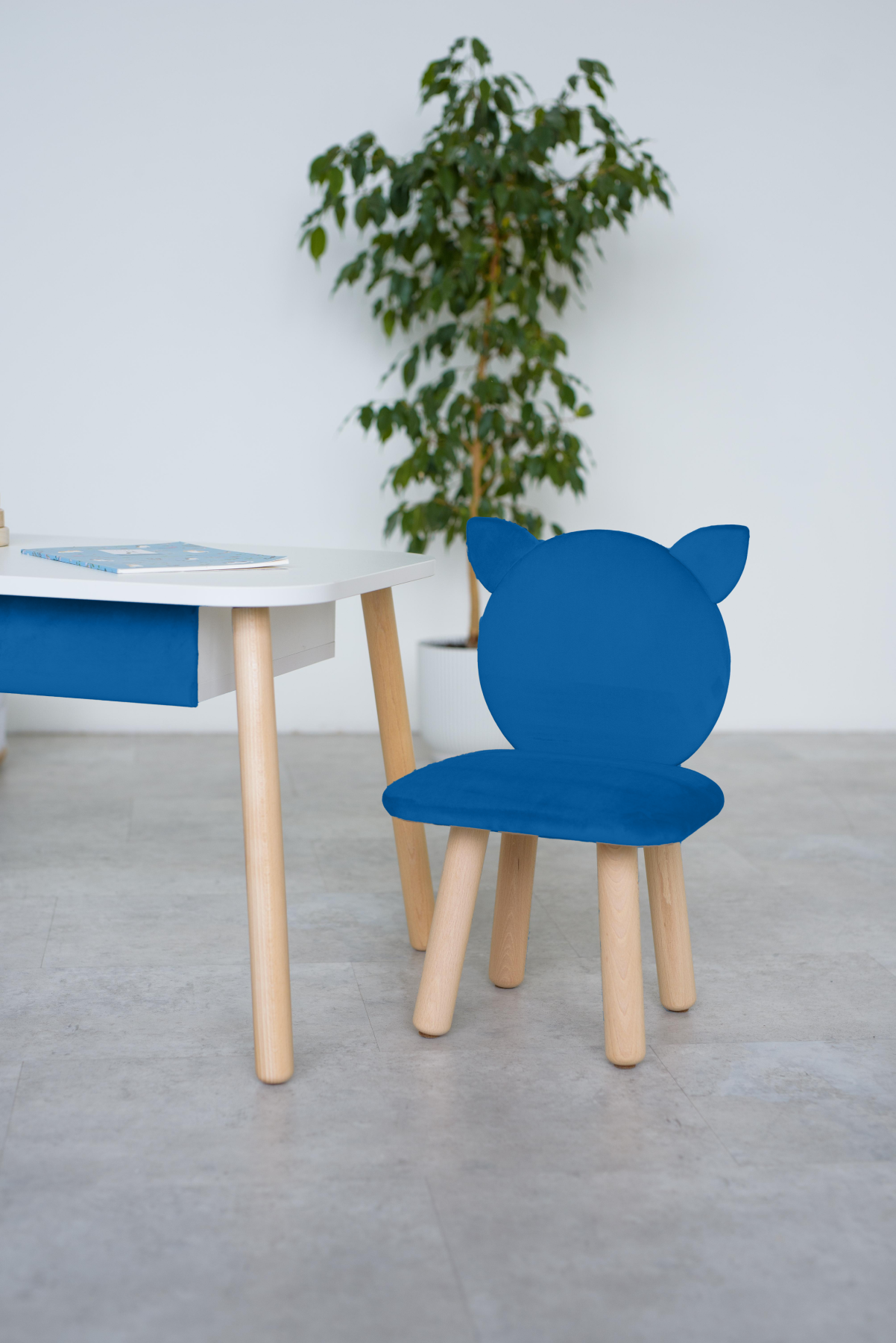 Furniture set: rectangular table with drawer and chair Cat, 2-4 years old, 90-105 cm, Blue