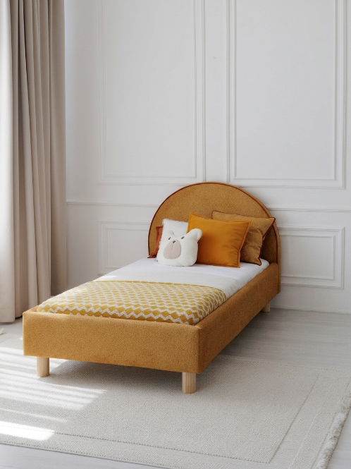 Children's bed Moon, size 80x190 cm, without protective side, Textured Mustard