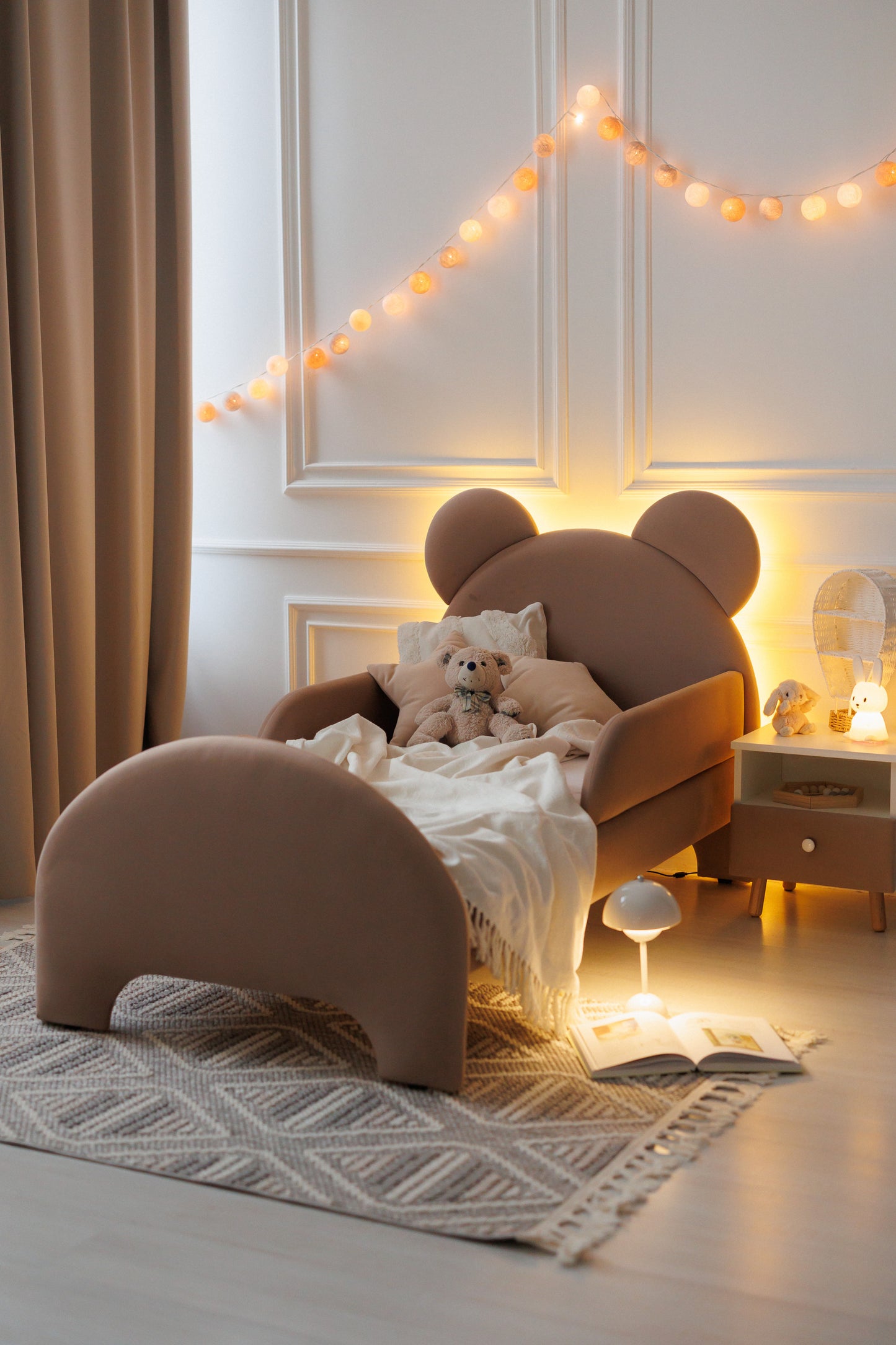 Children's bed Bear with lighting, size 90x200 cm, Cocoa
