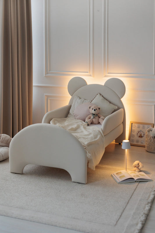 Kinderbed Beertje met verlichting, afmetingen 90x190 cm, Warm melkwit
