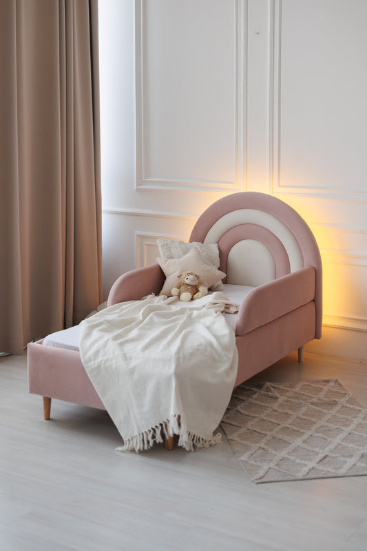 Children's bed Rainbow with lighting, size 80x190 cm, Peach and Milk