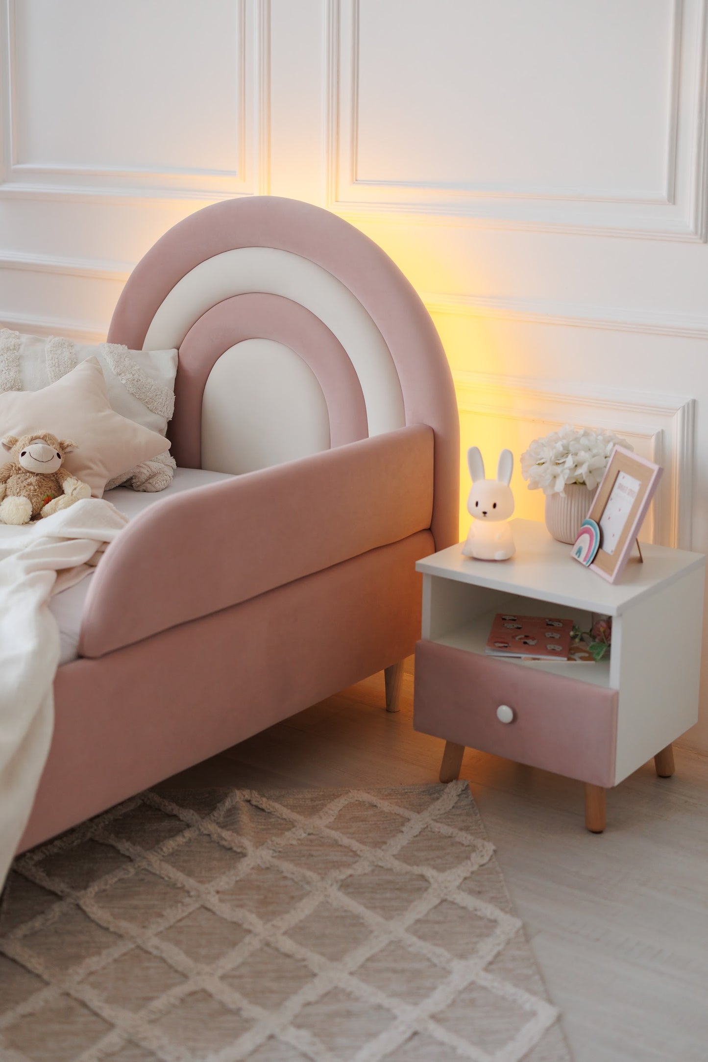 Children's bed Rainbow with lighting, size 90x190 cm, Peach and Milk