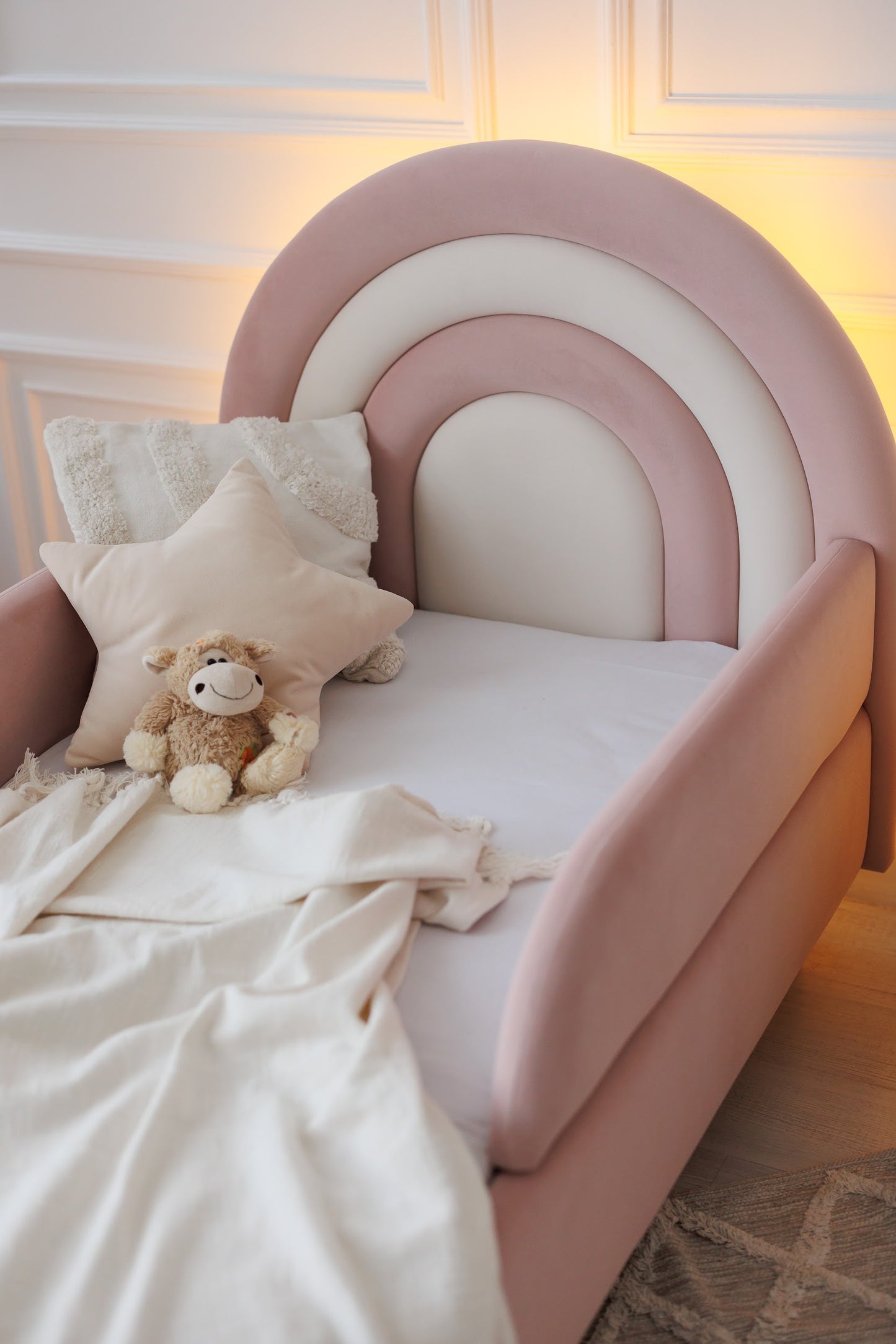 Children's bed Rainbow with lighting, size 90x190 cm, Peach and Milk
