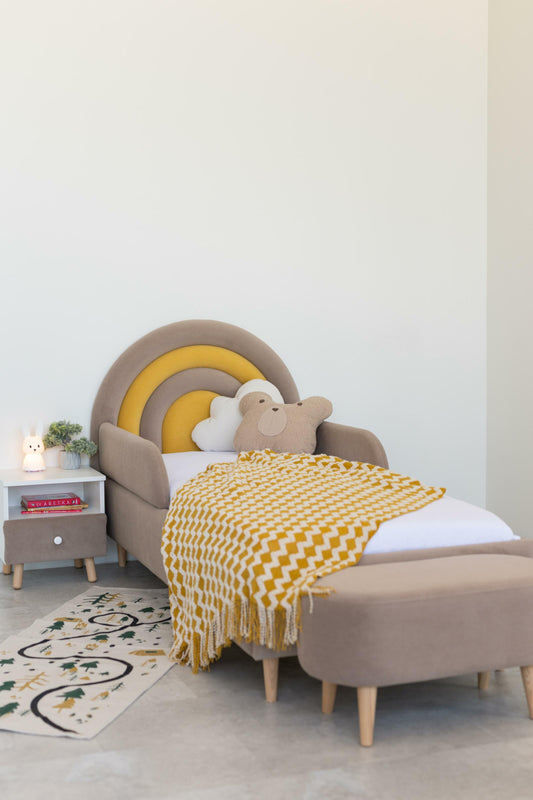 Children's bed Rainbow, size 90x190 cm, Cappuccino; Mustard