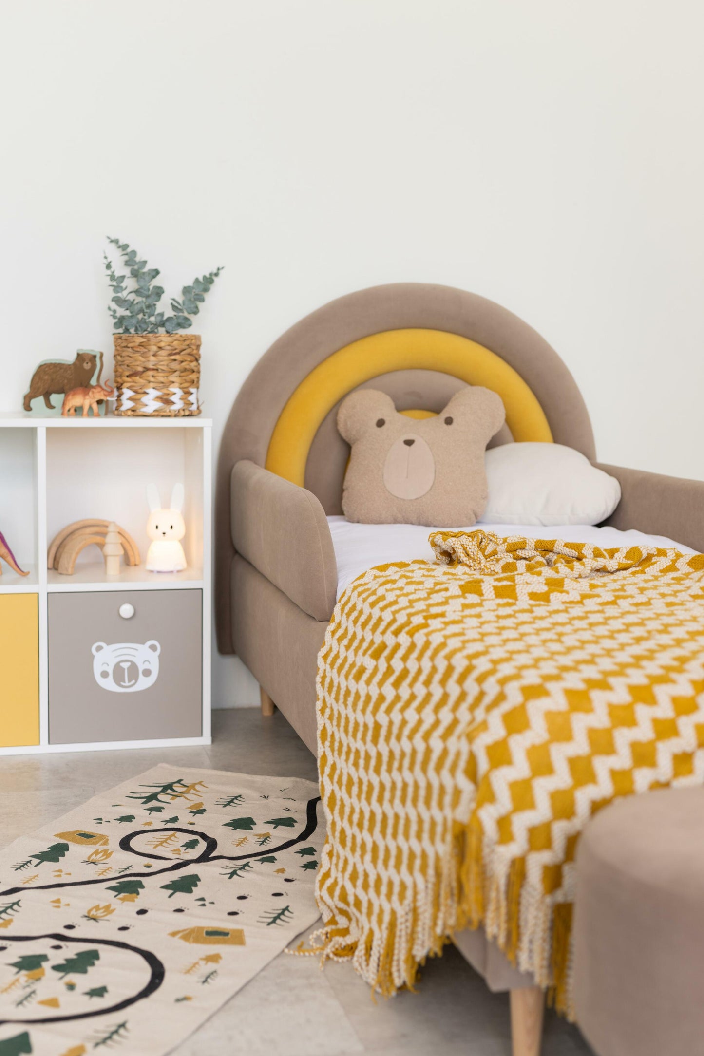 Children's bed Rainbow, size 90x200 cm, Cappuccino; Mustard