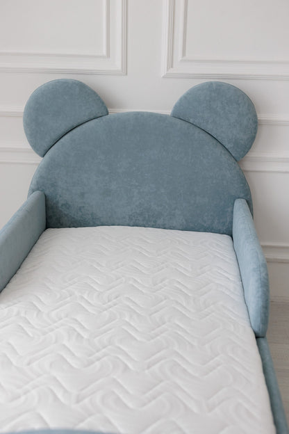 Kinderbed met matras Bear Sleep, afmetingen 80x190 cm, Lichtblauw — aanzicht 2