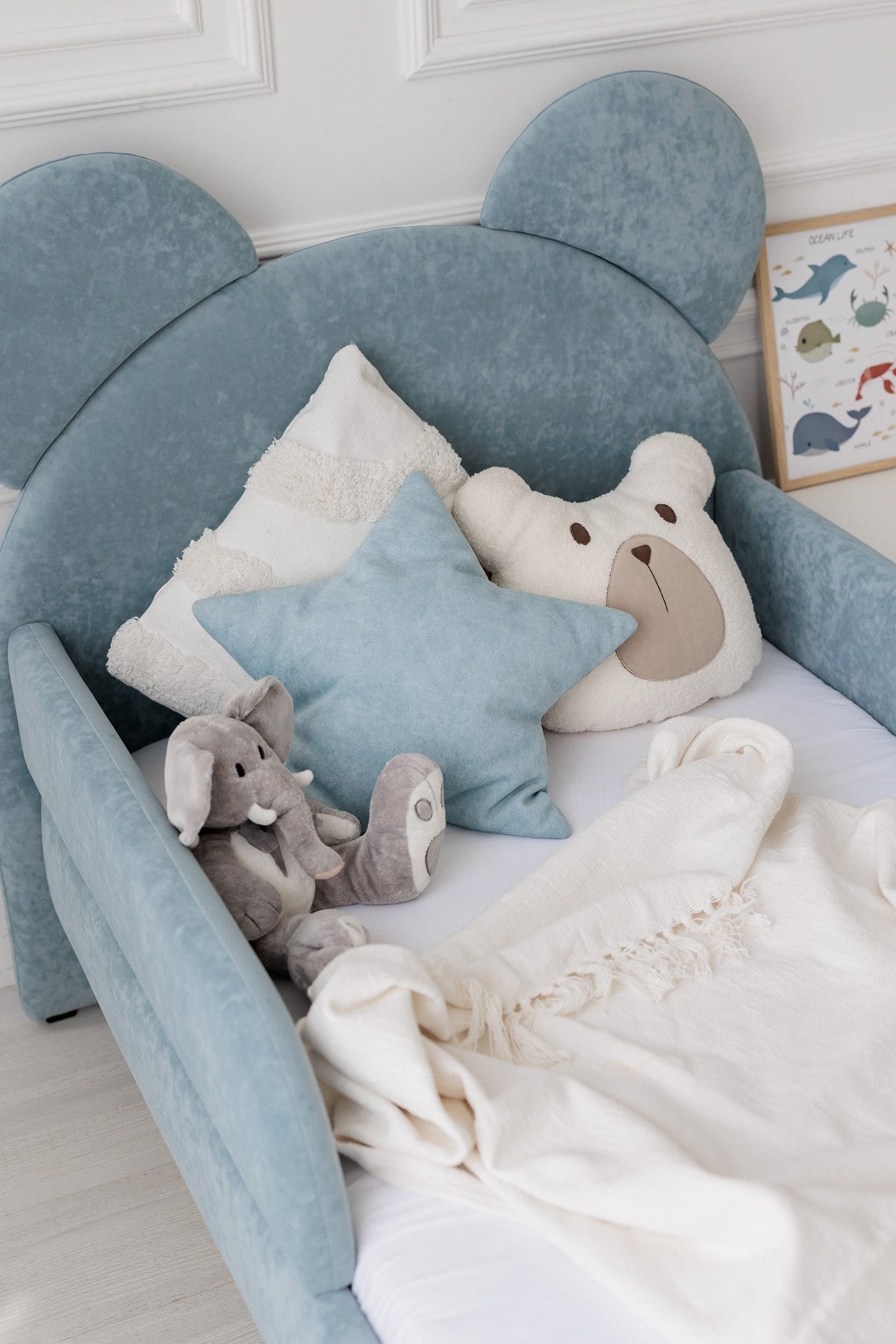 Kinderbed met matras Bear Sleep, afmetingen 80x190 cm, Lichtblauw — aanzicht 17