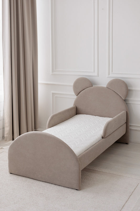 Children's bed with mattress Bear Sleep, size 80x160 cm, Taupe