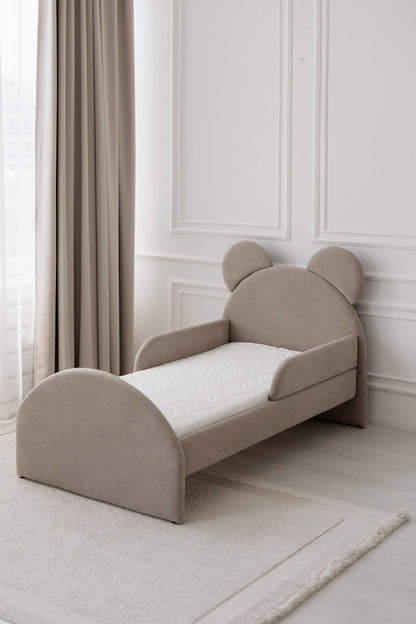 Kinderbed met matras Bear Sleep, afmetingen 80x190 cm, Taupe — aanzicht 4