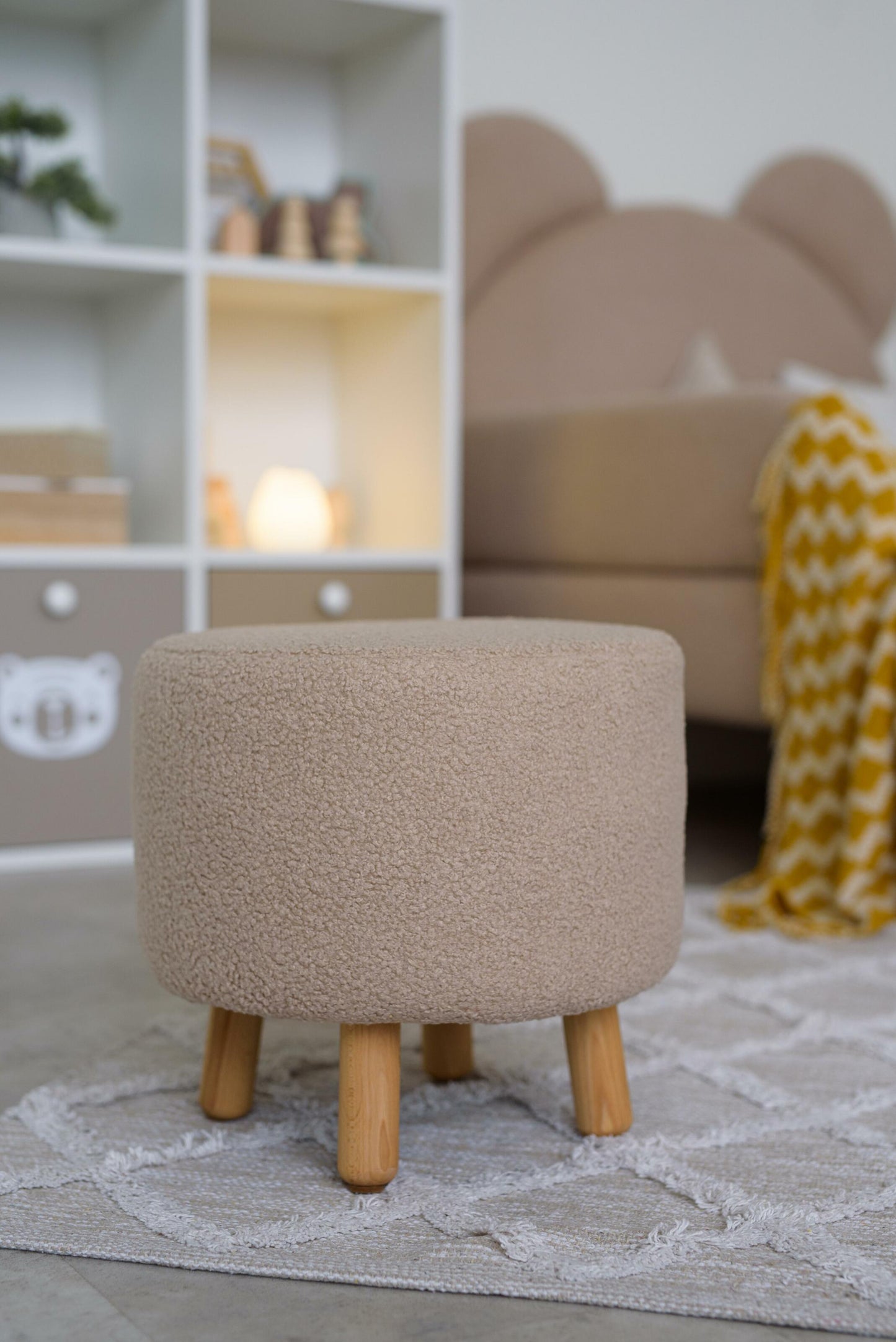 Velour pouf for children and adults, Bukle Beige