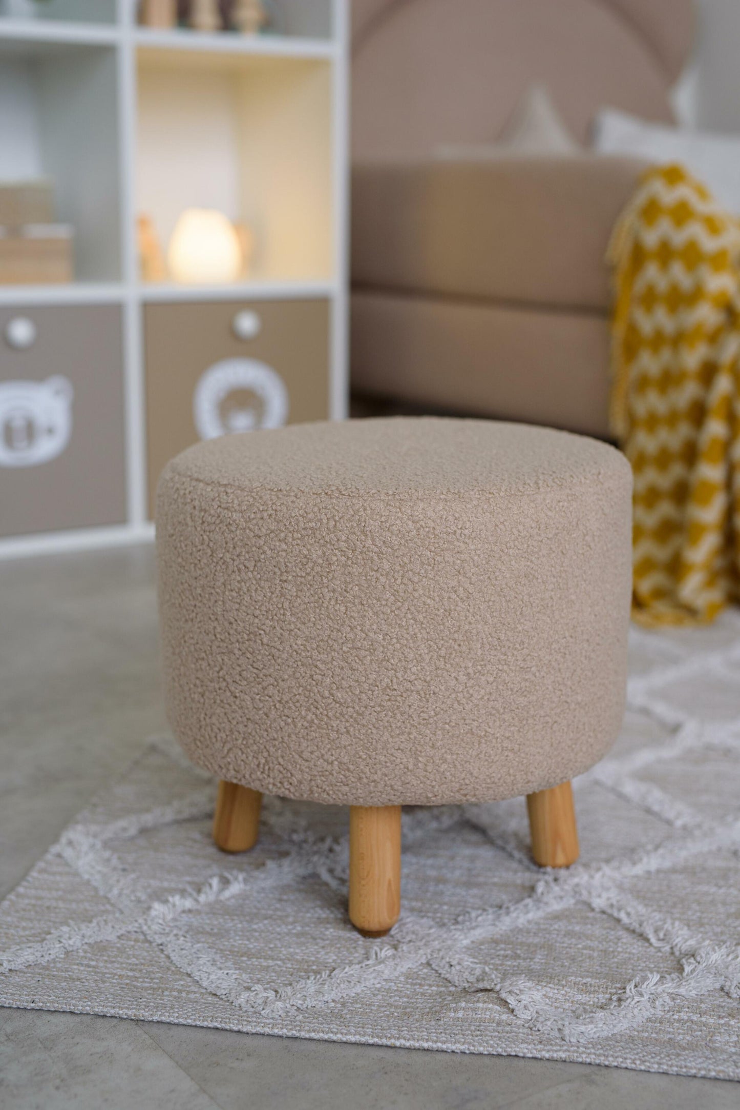 Velour pouf for children and adults, Bukle Beige