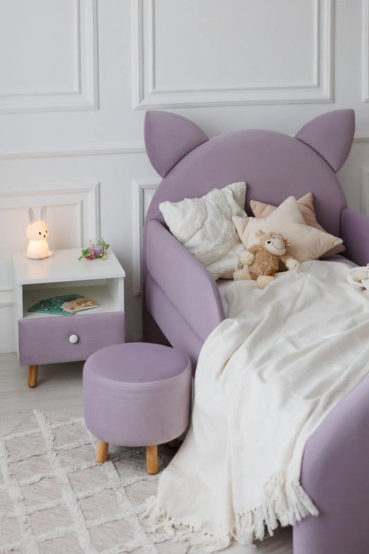 Velour pouf for children and adults, Lilac