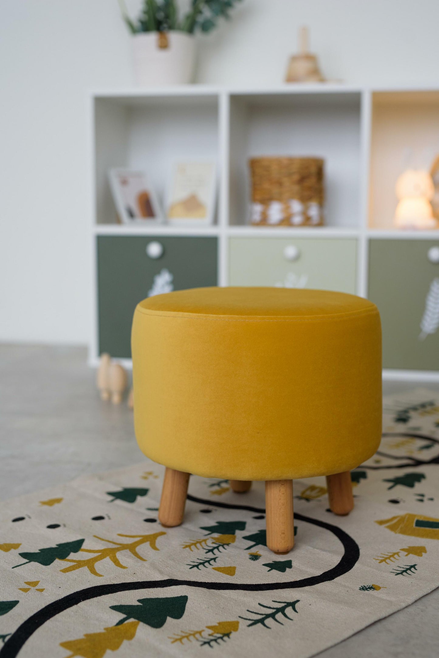 Velour pouf for children and adults, Mustard