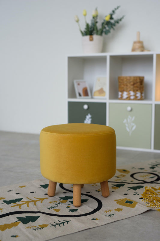 Velour pouf for children and adults, Mustard