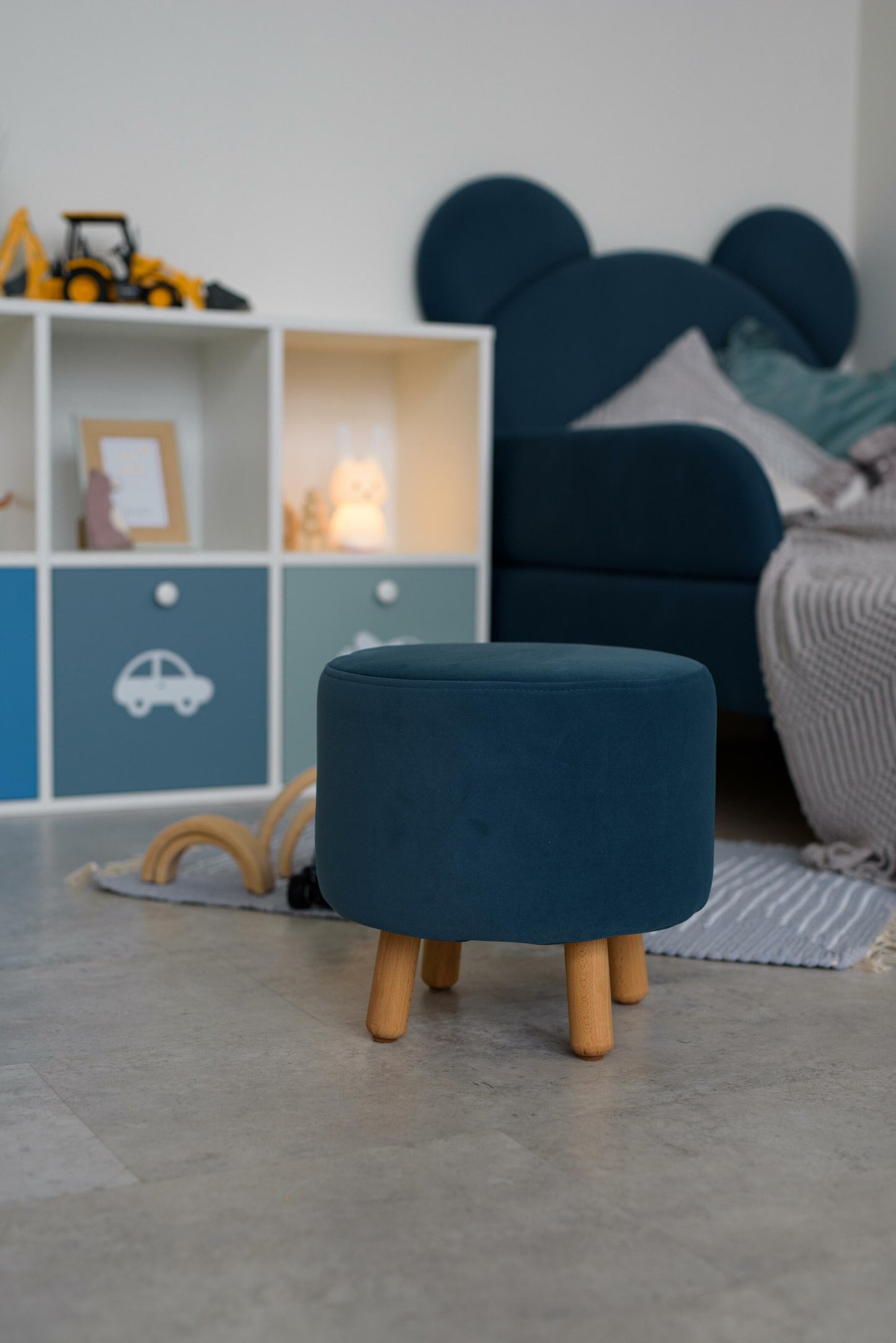 Velour pouf for children and adults, Deep blue