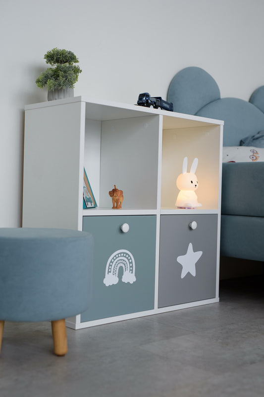 Children's rack 4-compartment / 2-drawer, Cyan
